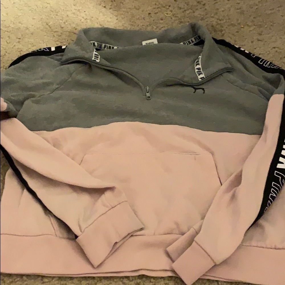 Pink gray pink crewneck zip up
